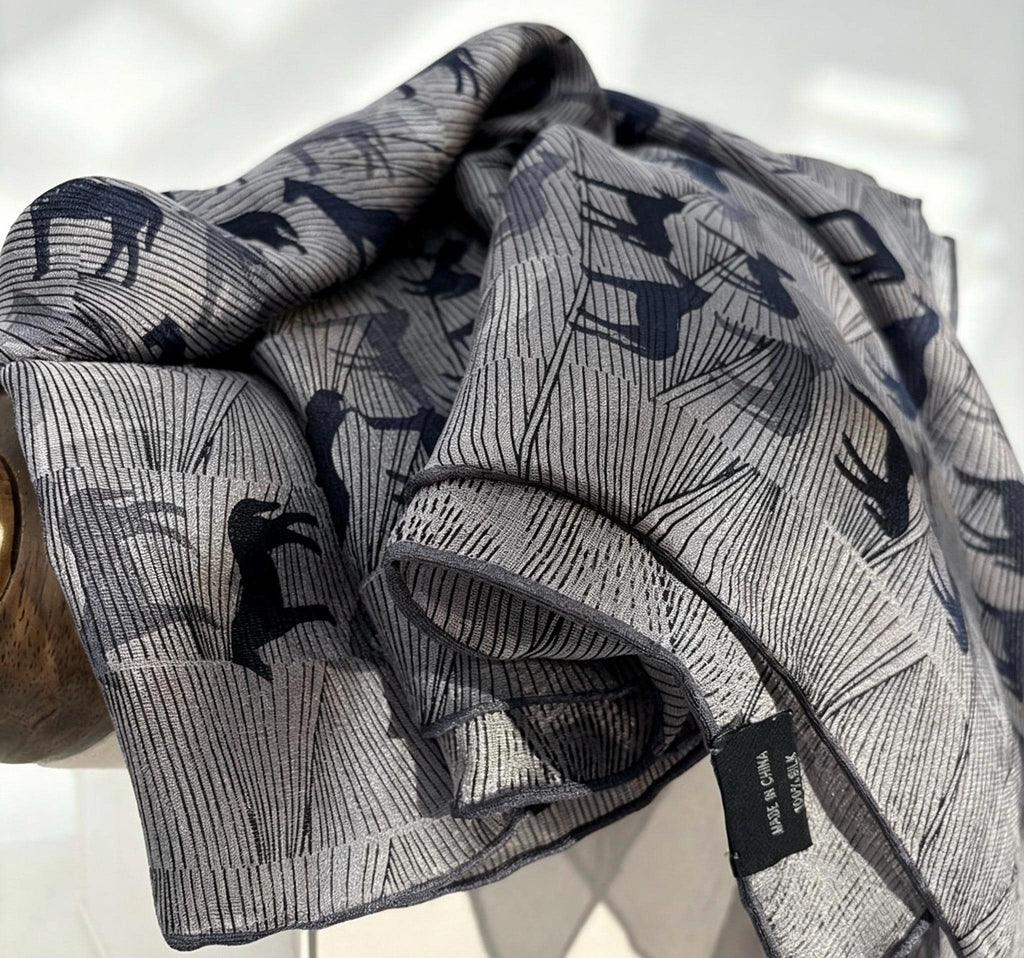 100% Mulberry Silk Scarf 42"x42" 108x108CM, Luxury Silk Sheer Scarf for Women, Equestrian Horse Print, Summer Sun Protection Shawl Wrap