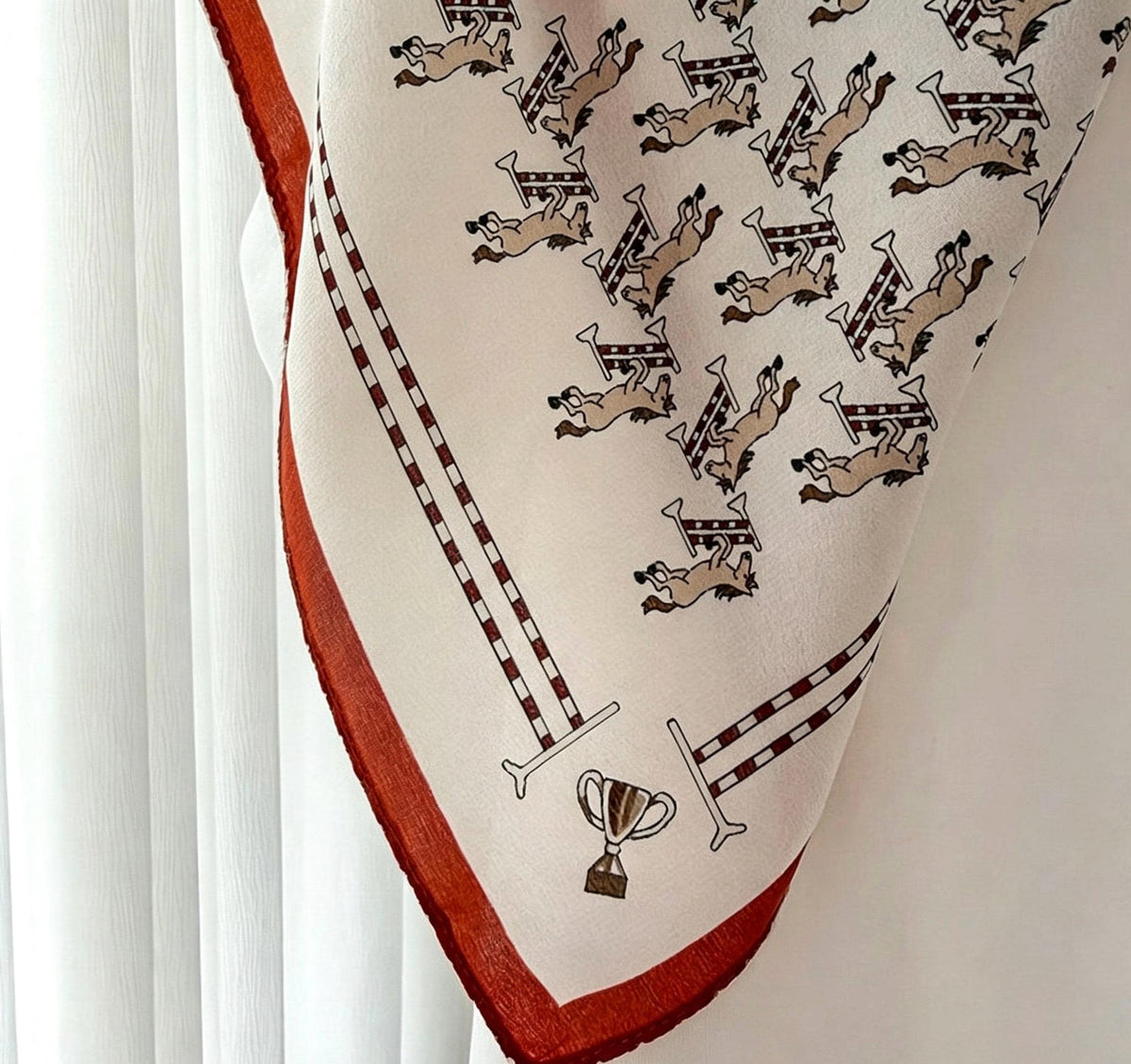 100% Mulberry Silk Scarf 26"x26" 65x65CM, French Romantic Lace Trim Neck Scarf for Women, Cute Horse Print Silk Bandana, Vintage Hair Scarf