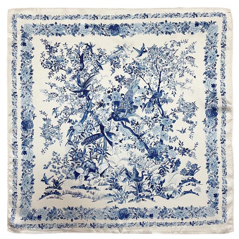100% Mulberry Silk Scarf 21"x21" 53x53cm, Elegant Blue Square Scarf, Silk Neckerchief, Small Hair Bandana, Gift for Her