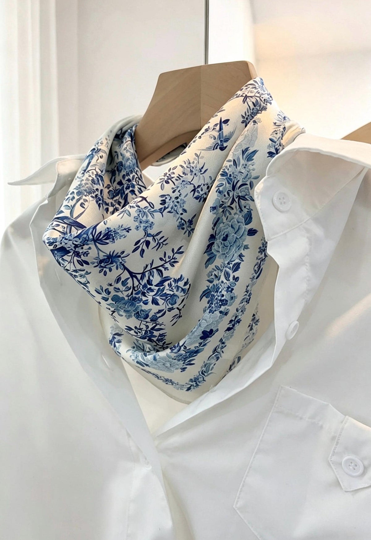 100% Mulberry Silk Scarf 21"x21" 53x53cm, Elegant Blue Square Scarf, Silk Neckerchief, Small Hair Bandana, Gift for Her