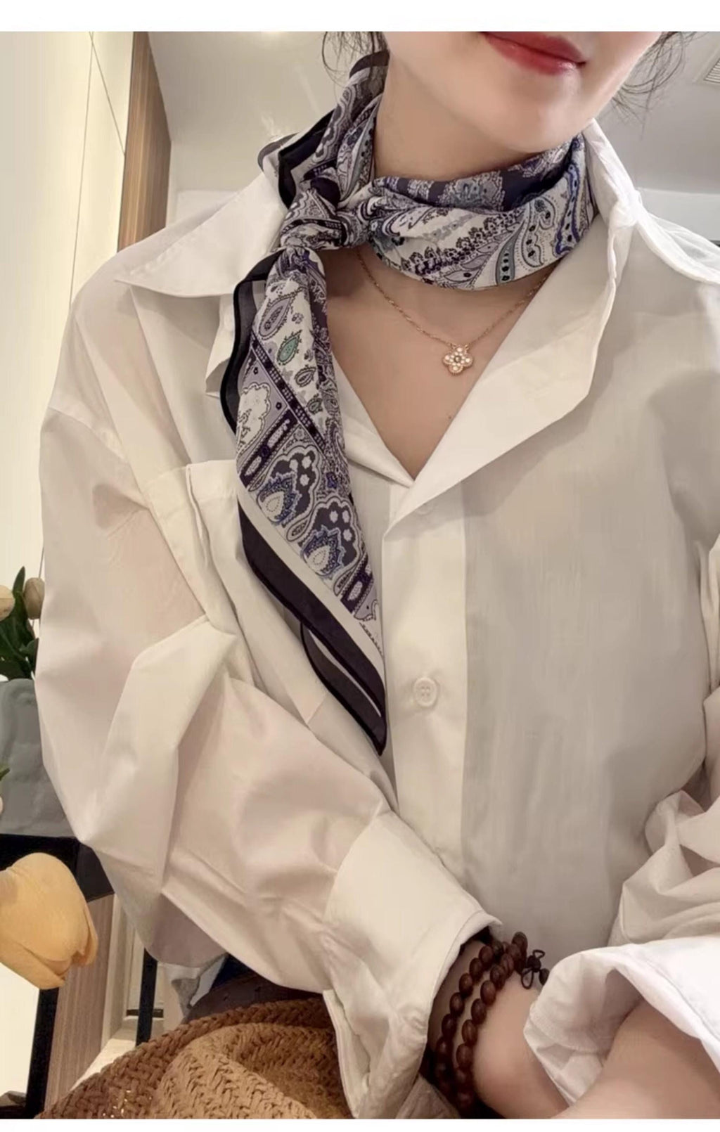 100% Mulberry Silk Scarf 26"x26" 65x65cm, Paisley Garden Silk Neckerchief, Elegant Square Scarf, Silk Hair Bandana, Luxury Gift for Her