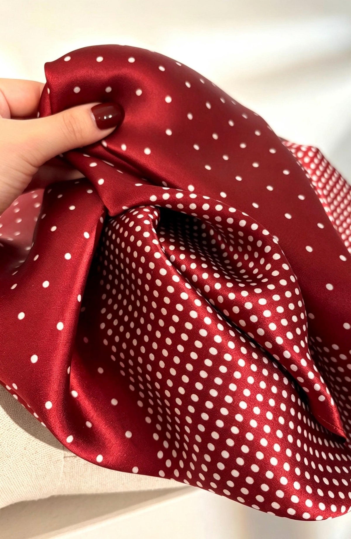100% Silk Wool Scarf 25"x25" 65x65cm, Rare Ancora Red Satin Silk Square, Luxury Mulberry Silk Neckerchief, Elegant Shawl Gift for Her