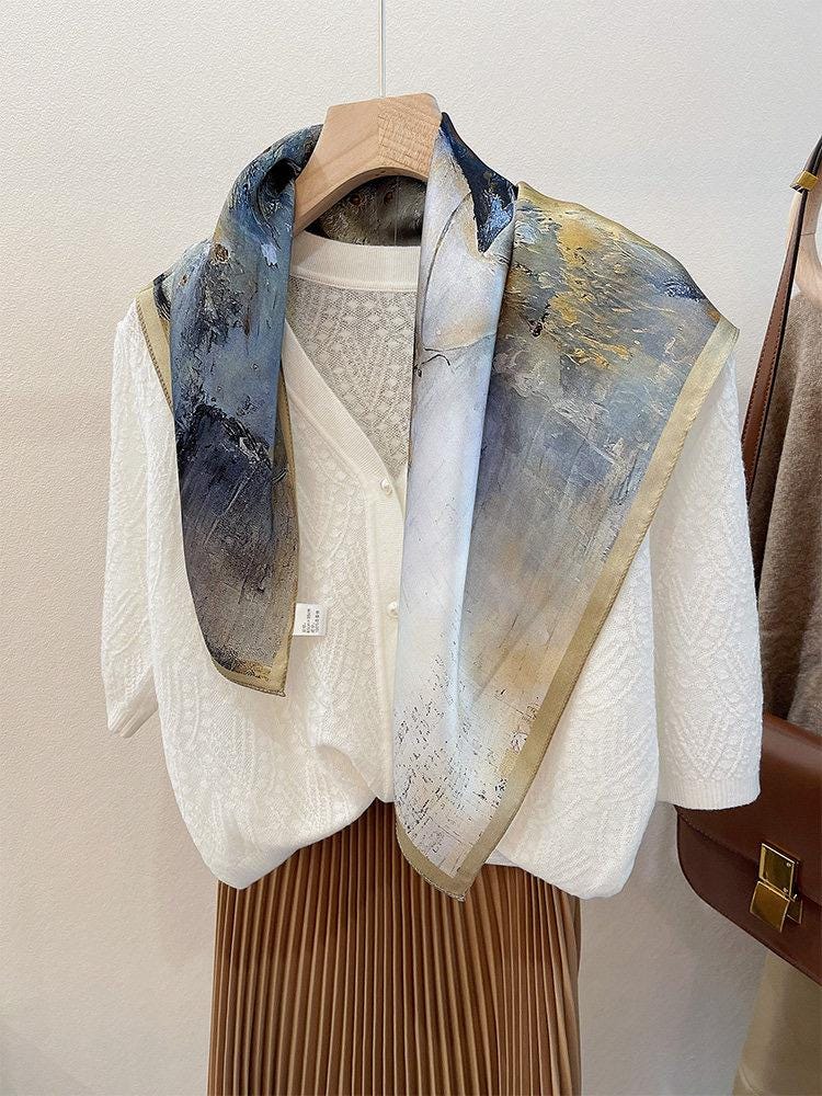Wrapwhisper 100% Mulberry Silk Scarf 26"x26" 65x65CM, Elegant Ballerina Print Silk Square Scarf, Silk Hair Wrap Neck Head Scarf Gift