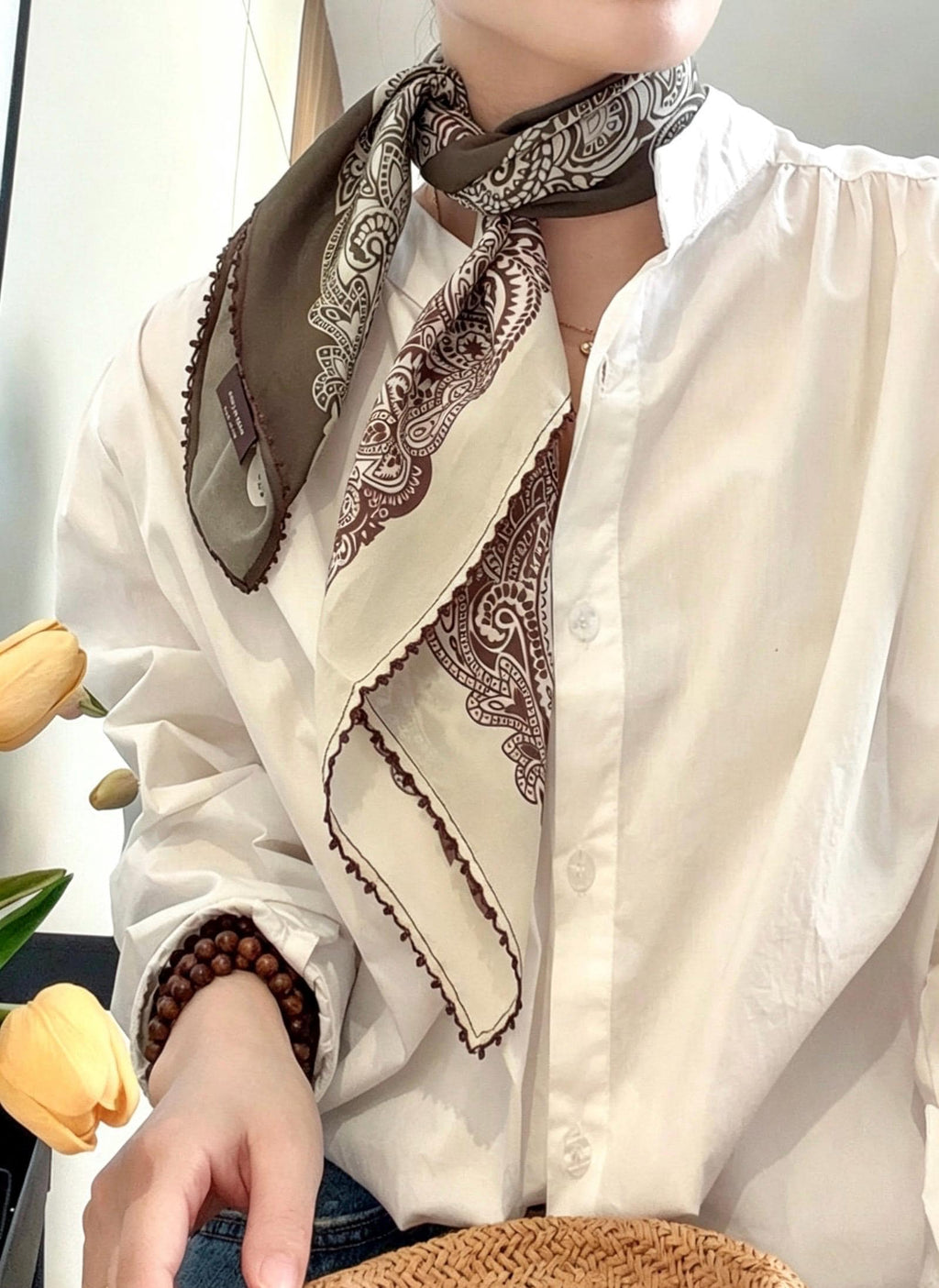 100% Mulberry Silk Scarf 26"x26" 65x65CM, Classic Olive Forest Print Silk Crepe De Chine Square Scarf, Luxury Hair Wrap Neck Scarf Gift