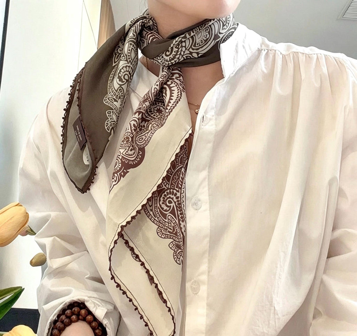 100% Mulberry Silk Scarf 26"x26" 65x65CM, Classic Olive Forest Print Silk Crepe De Chine Square Scarf, Luxury Hair Wrap Neck Scarf Gift