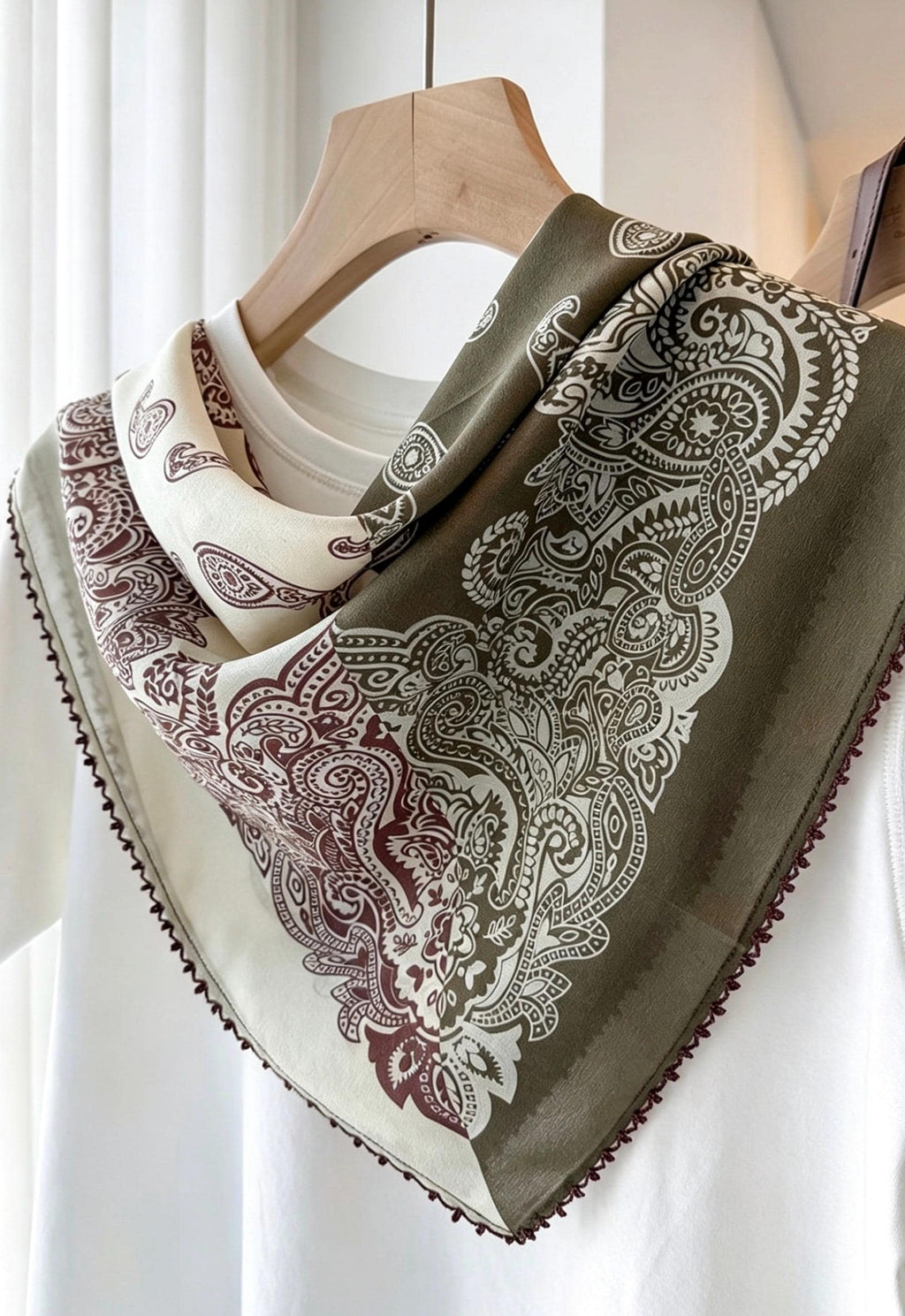 100% Mulberry Silk Scarf 26"x26" 65x65CM, Classic Olive Forest Print Silk Crepe De Chine Square Scarf, Luxury Hair Wrap Neck Scarf Gift