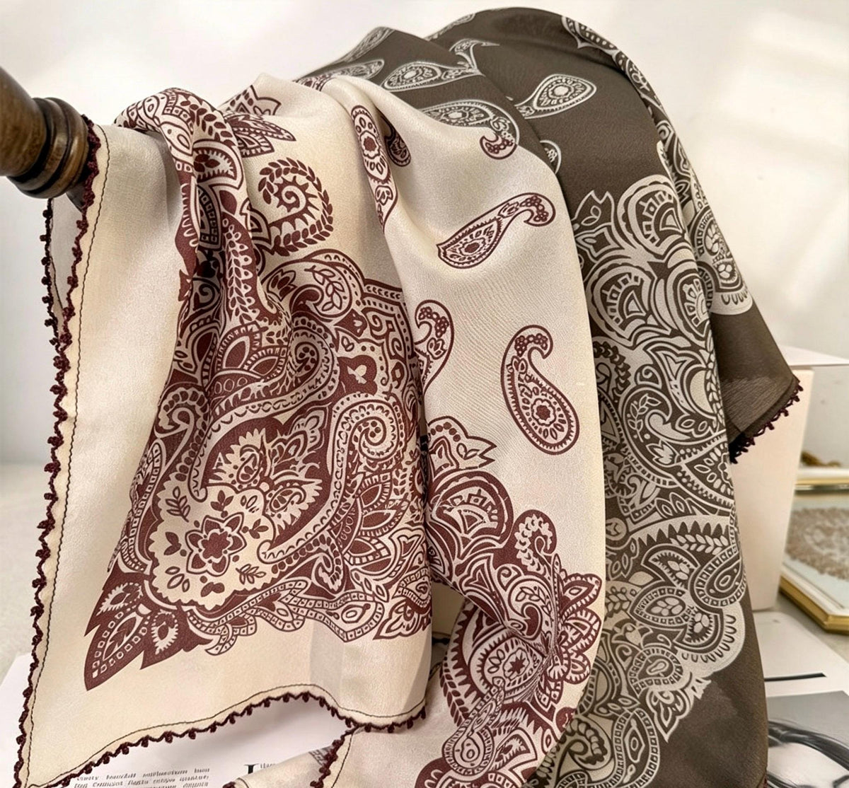 100% Mulberry Silk Scarf 26"x26" 65x65CM, Classic Olive Forest Print Silk Crepe De Chine Square Scarf, Luxury Hair Wrap Neck Scarf Gift