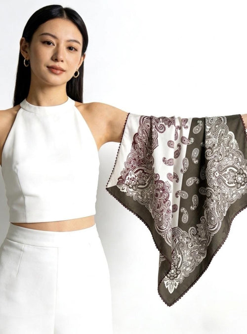 100% Mulberry Silk Scarf 26"x26" 65x65CM, Classic Olive Forest Print Silk Crepe De Chine Square Scarf, Luxury Hair Wrap Neck Scarf Gift