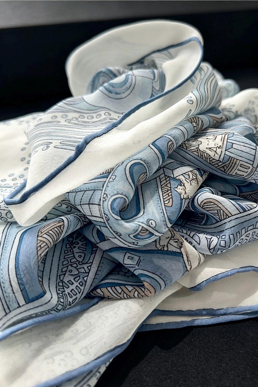 100% Mulberry Silk Scarf 41"x41" 105x105cm, Gentle Tower of Babel Print, Lightweight Silk Georgette Square, Elegant Spring Summer Shawl Gift