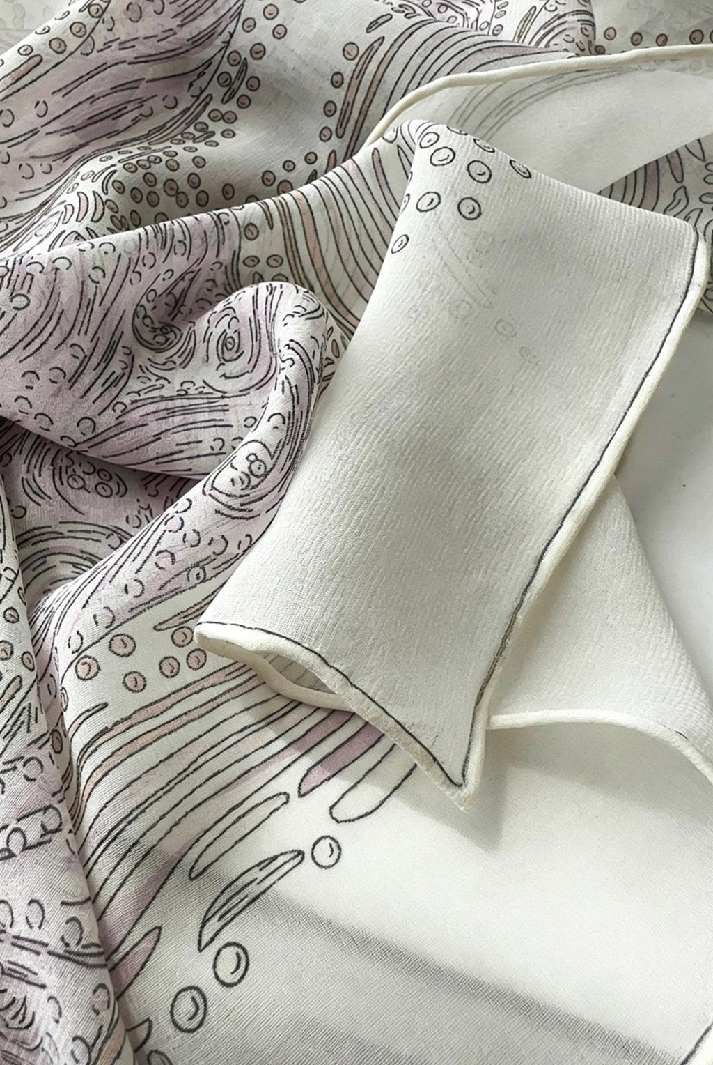 100% Mulberry Silk Scarf 41"x41" 105x105cm, Gentle Tower of Babel Print, Lightweight Silk Georgette Square, Elegant Spring Summer Shawl Gift