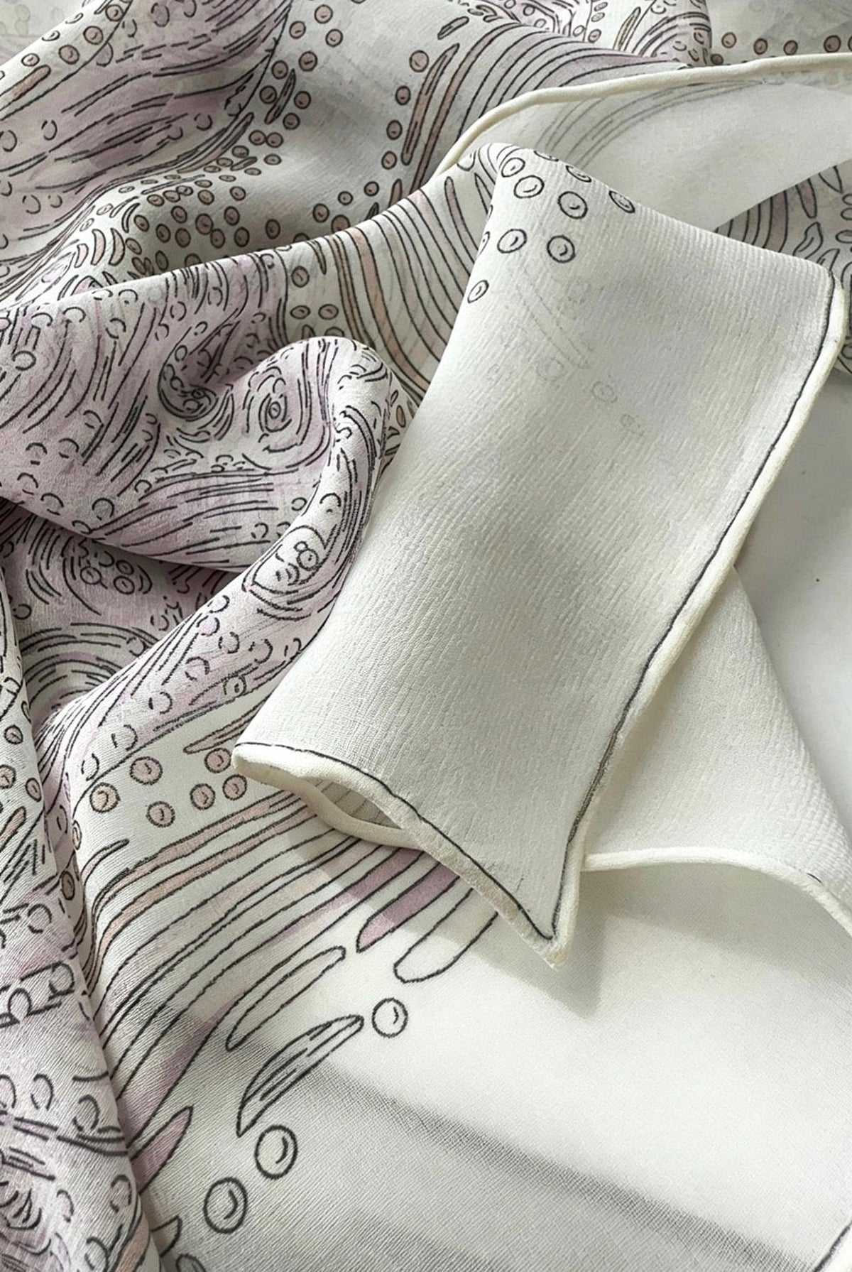 100% Mulberry Silk Scarf 41"x41" 105x105cm, Gentle Tower of Babel Print, Lightweight Silk Georgette Square, Elegant Spring Summer Shawl Gift