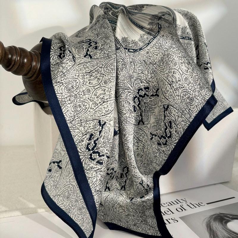 100% Silk Wool Scarf 25"x25" 65x65cm,Gray Luxury Mulberry Silk Scarf,Elegant Intellectual Silk Necktie,Chic Minimalist Head Scarf