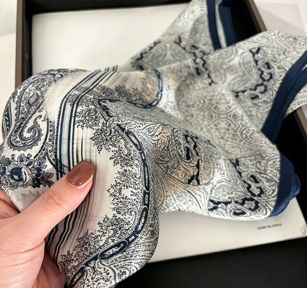 100% Silk Wool Scarf 25"x25" 65x65cm,Gray Luxury Mulberry Silk Scarf,Elegant Intellectual Silk Necktie,Chic Minimalist Head Scarf