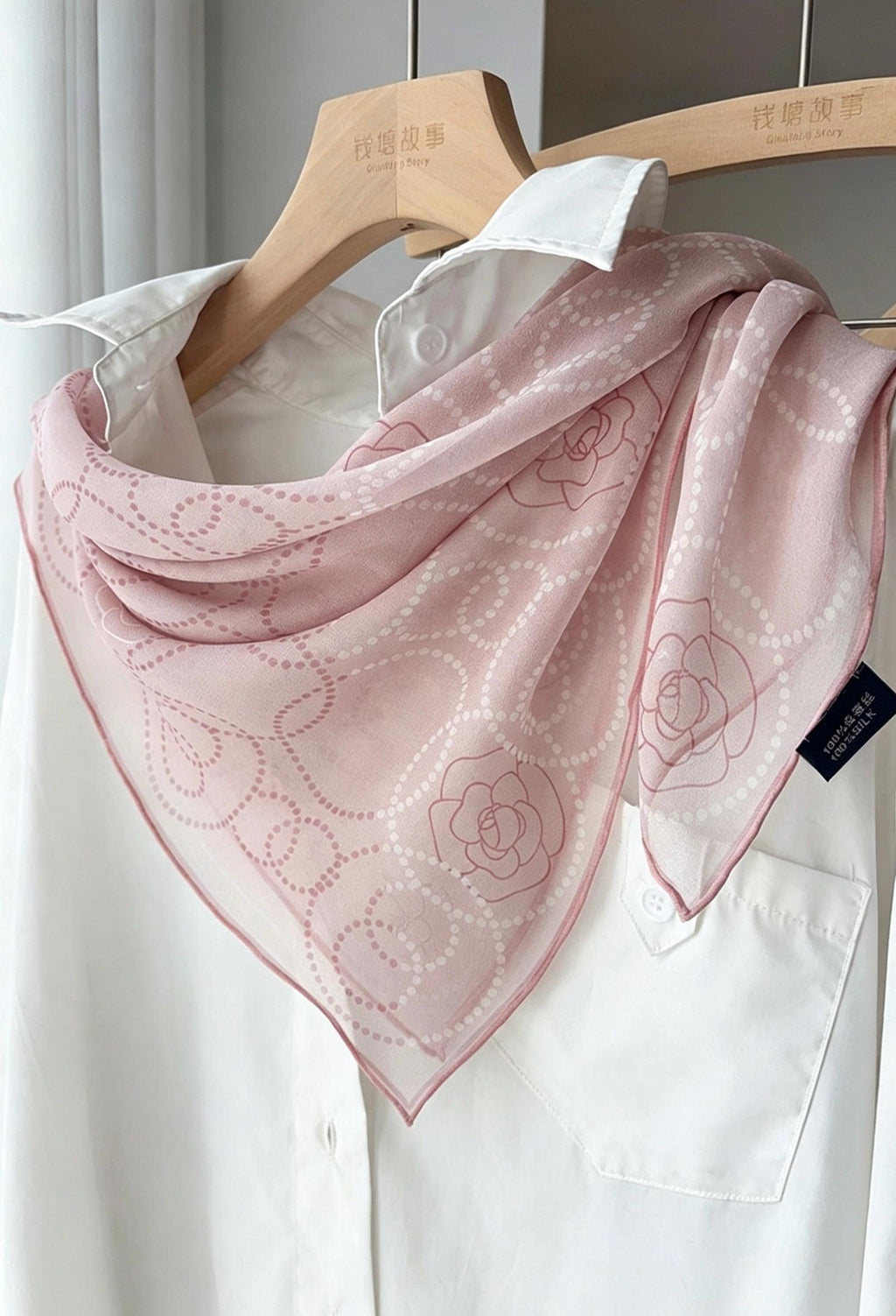 100% Silk Wool Scarf 26"x26" 65x65cm,Romantic Soft Pink Mulberry Silk Scarf,Sheer Georgette Silk Square,Lightweight Elegant Shawl