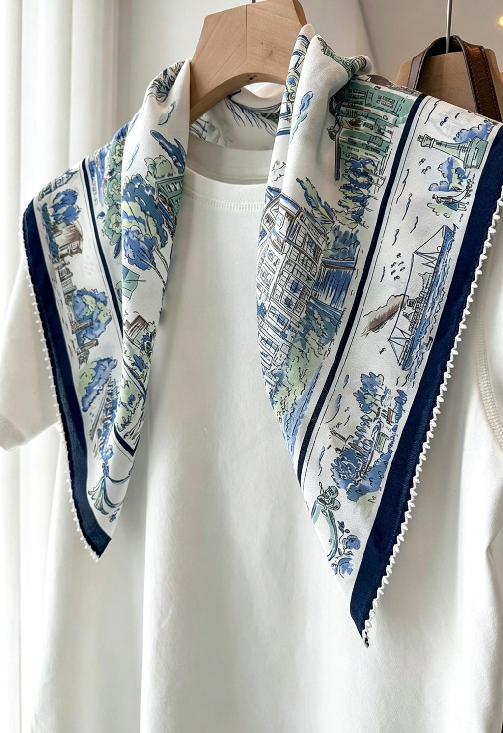 100% Mulberry Silk Scarf 26"x26" 65x65CM, Nautical Logbook Maritime Map Square Scarf, Hand Rolled Edge Crepe de Chine Neck Handkerchief Gift