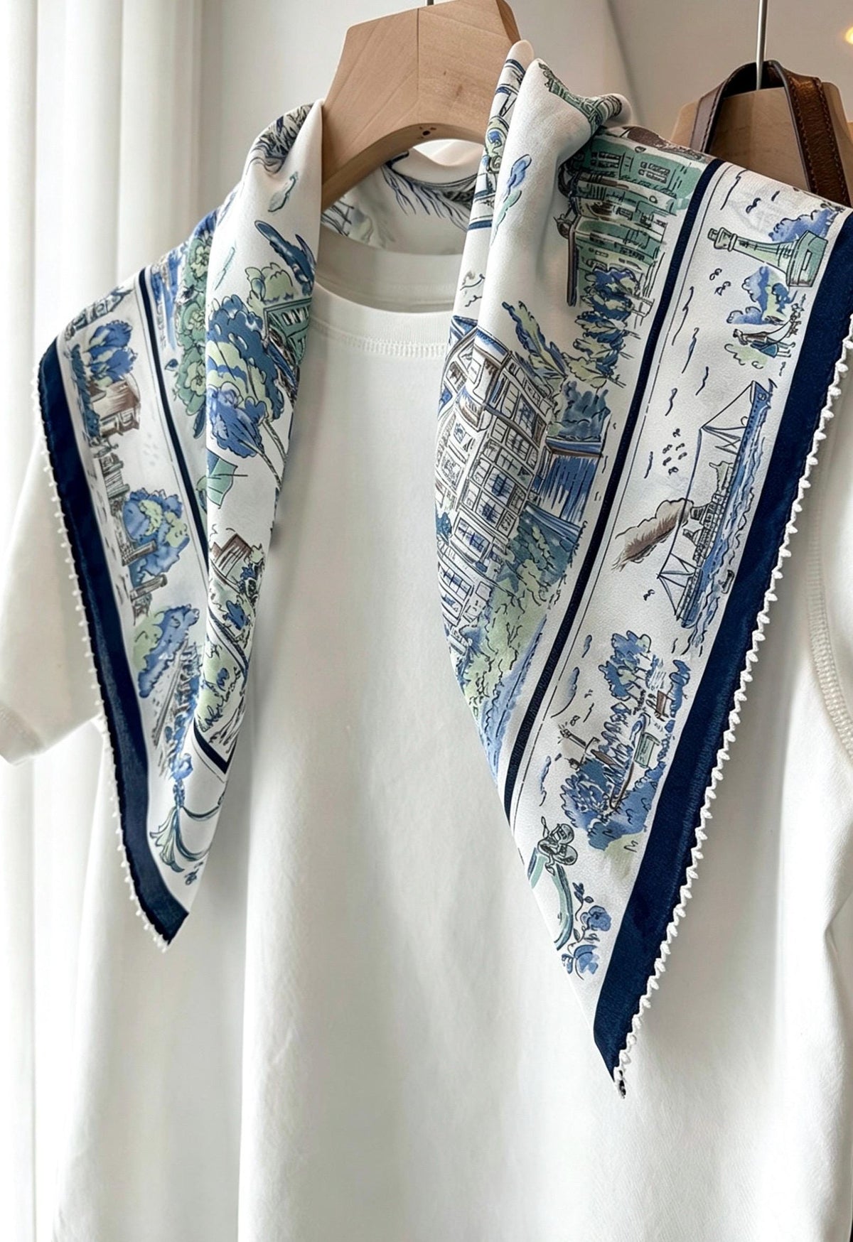 100% Mulberry Silk Scarf 26"x26" 65x65CM, Nautical Logbook Maritime Map Square Scarf, Hand Rolled Edge Crepe de Chine Neck Handkerchief Gift