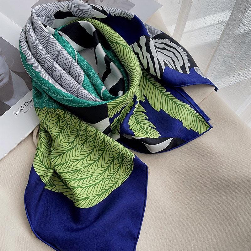 100% Mulberry Silk Scarf 35"x35" 90x90CM, Luxury Teal Green Silk Twill Square Scarf, Reusable Turquoise Hair Wrap, Premium Gift for Her