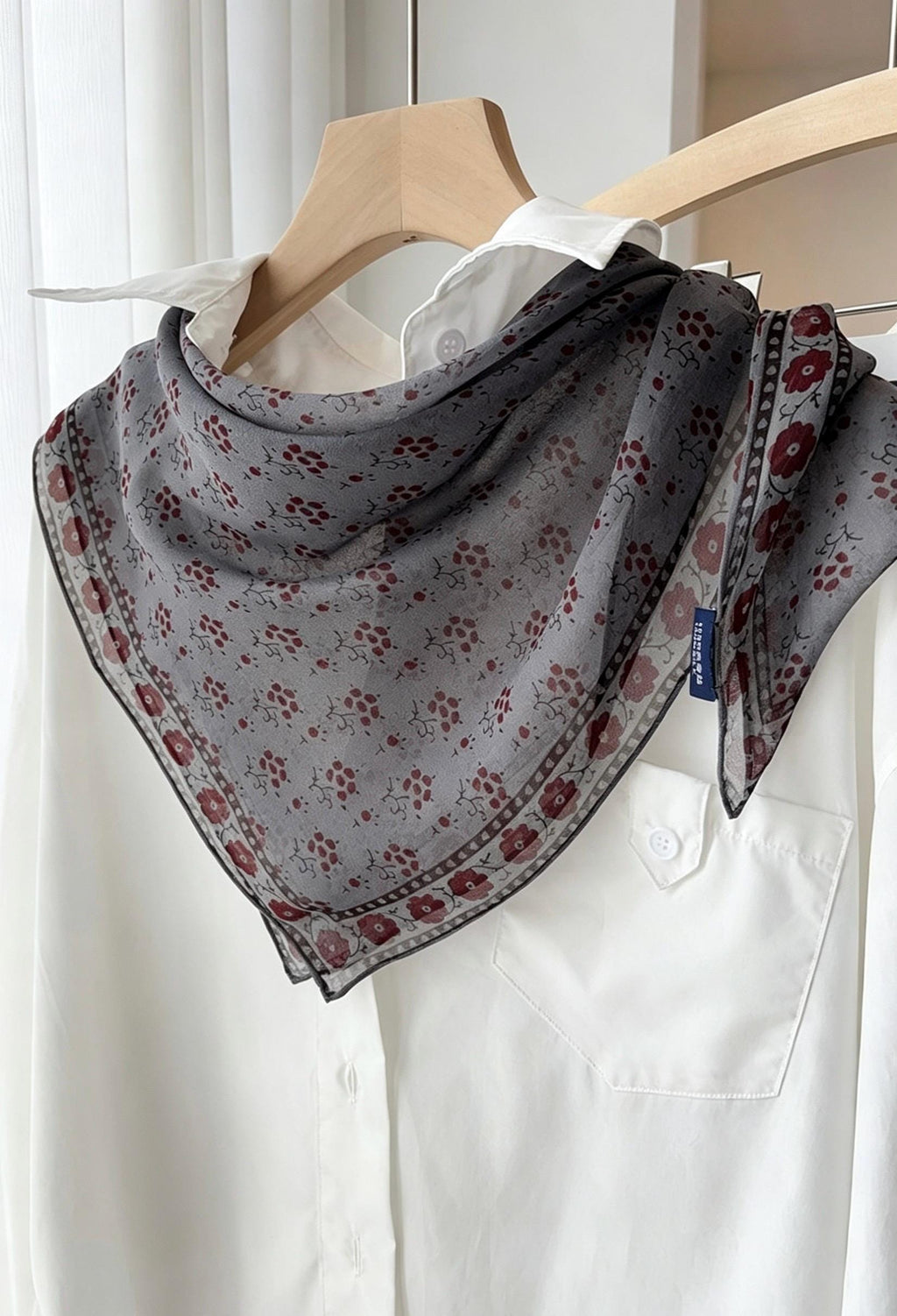 100% Silk Wool Scarf 25"x25" 65x65cm, Monet Grey Mulberry Silk Scarf, Low Saturation Georgette Square Scarf, Artistic Silk Wrap Gift for Her