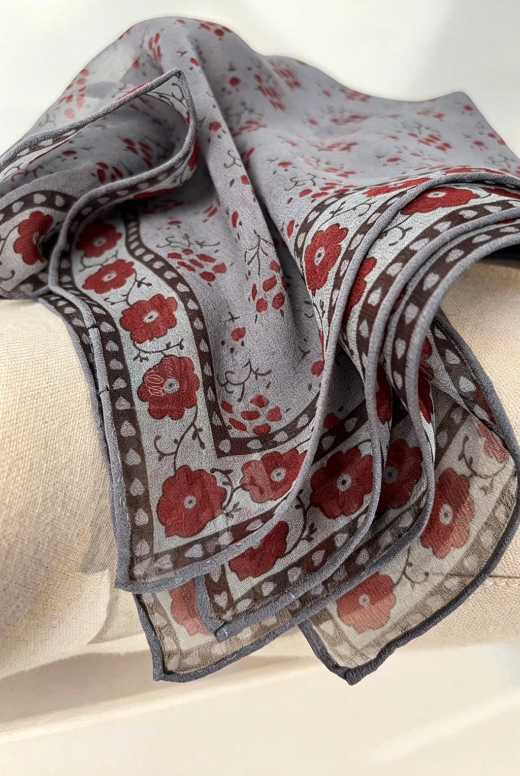 100% Silk Wool Scarf 25"x25" 65x65cm, Monet Grey Mulberry Silk Scarf, Low Saturation Georgette Square Scarf, Artistic Silk Wrap Gift for Her
