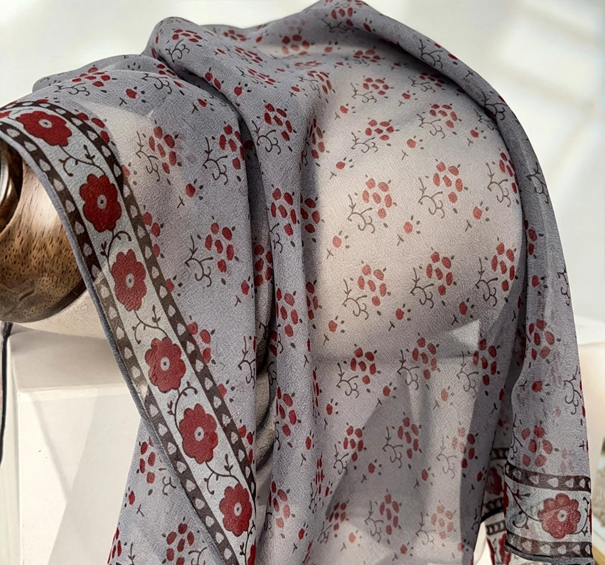 100% Silk Wool Scarf 25"x25" 65x65cm, Monet Grey Mulberry Silk Scarf, Low Saturation Georgette Square Scarf, Artistic Silk Wrap Gift for Her