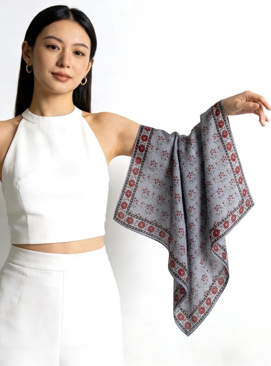 100% Silk Wool Scarf 25"x25" 65x65cm, Monet Grey Mulberry Silk Scarf, Low Saturation Georgette Square Scarf, Artistic Silk Wrap Gift for Her