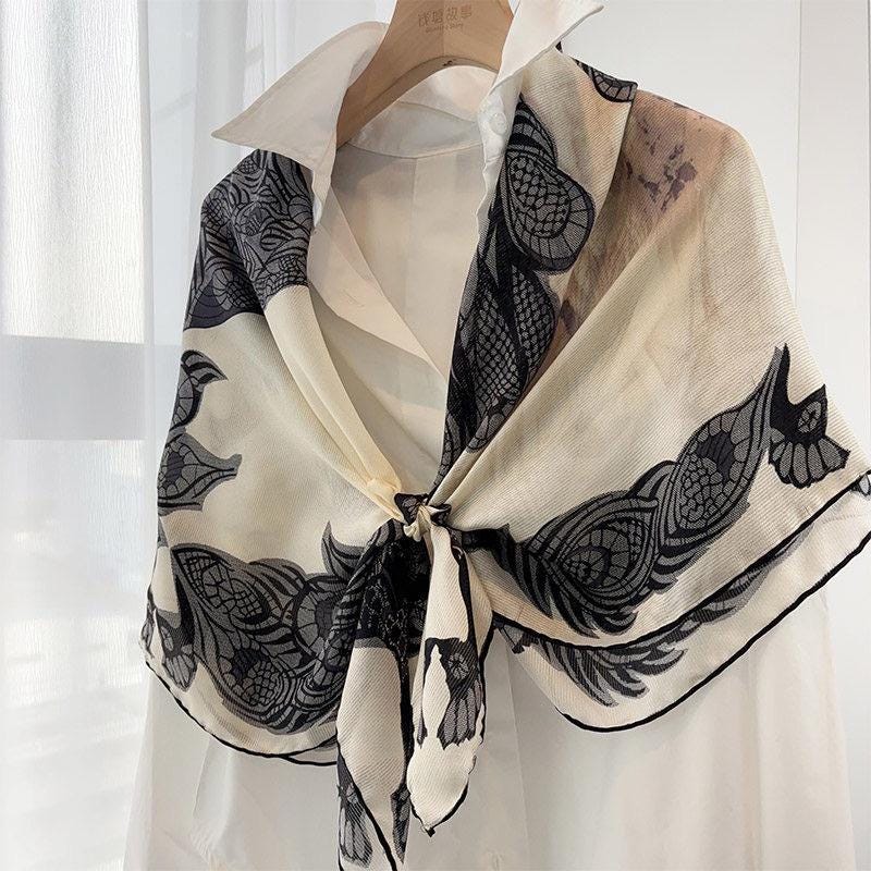 100% Silk Wool Scarf 42"x42" 108x108cm, Elegant Xili Silk Scarf for Women, Versatile Mulberry Silk Shawl, Lightweight Sun Protection Wrap