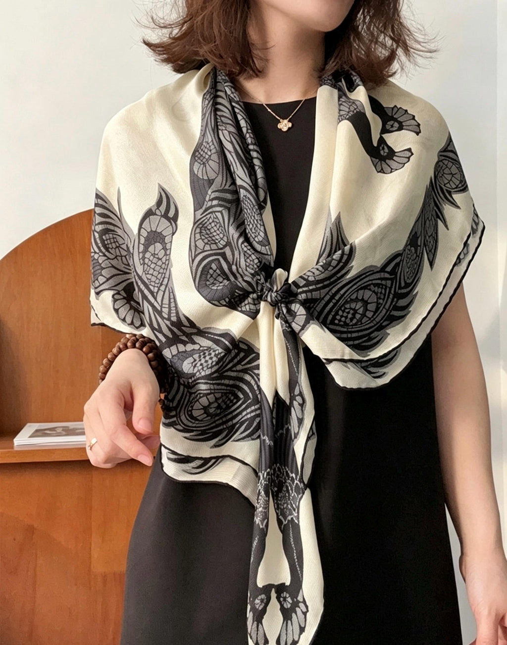 100% Silk Wool Scarf 42"x42" 108x108cm, Elegant Xili Silk Scarf for Women, Versatile Mulberry Silk Shawl, Lightweight Sun Protection Wrap