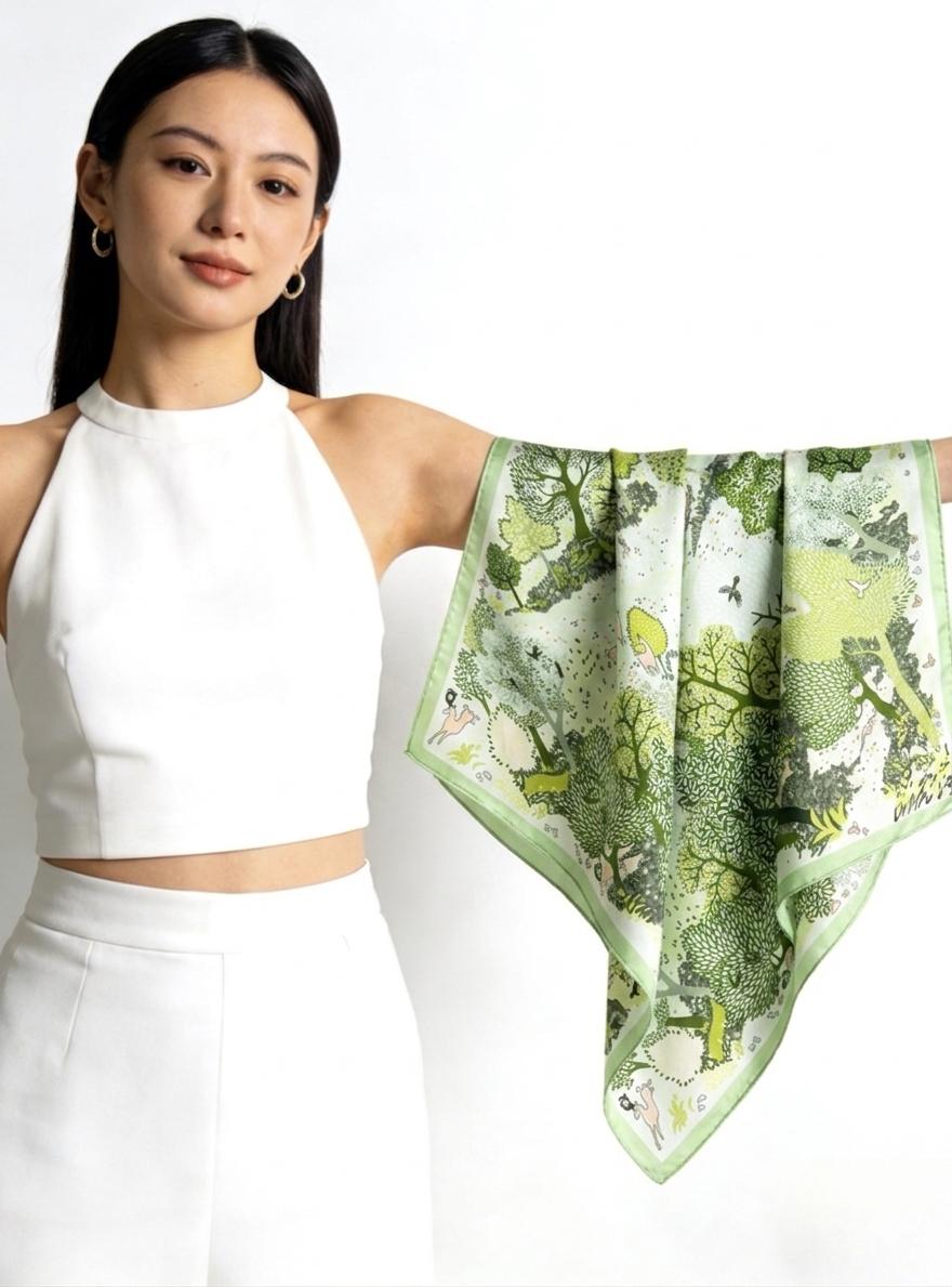 100% Mulberry Silk Scarf 26"x26" 65x65CM Sage Green Silk Crepe de Chine Scarf Spring Summer Hair Neck Scarf Luxury Elegant Head Scarf