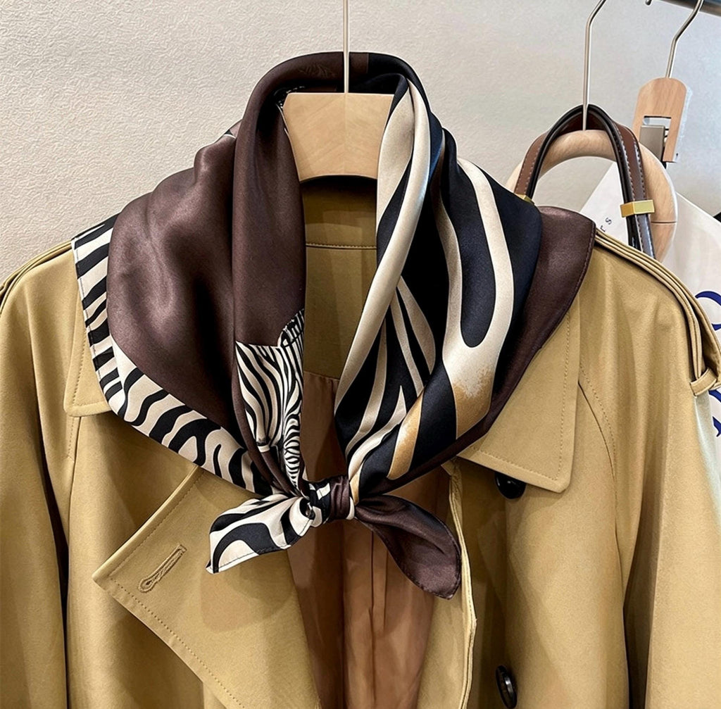 100% Mulberry Silk Scarf 28"x28" 70x70CM Cute Zebra Print Silk Scarf Spring Summer Neck Scarf Whimsical Hair Scarf Luxury Silk Shawl