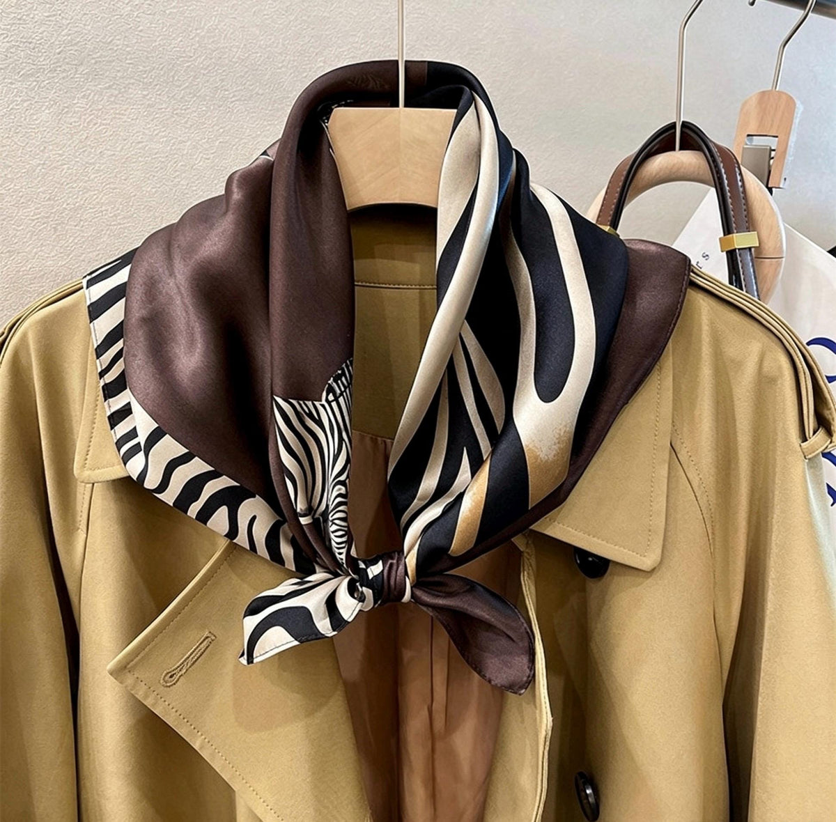 100% Mulberry Silk Scarf 28"x28" 70x70CM Cute Zebra Print Silk Scarf Spring Summer Neck Scarf Whimsical Hair Scarf Luxury Silk Shawl
