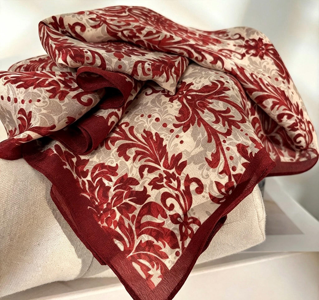 100% Mulberry Silk Scarf 26x26" 65x65CM, Master Classical Art Print, Silk Crepe de Chine Square Scarf, Elegant Artistic Neck Scarf for Women