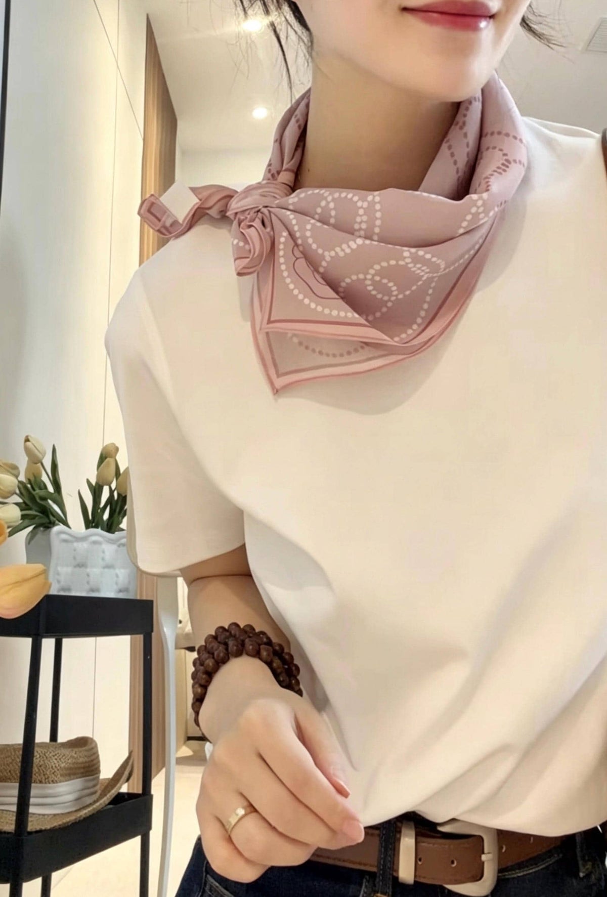 100% Mulberry Silk Scarf 26"x26" 65x65CM Gentle Pink Camellia Kerchief, Elegant Spring Summer Neck Scarf, Square Bandana Hair Wrap Gift