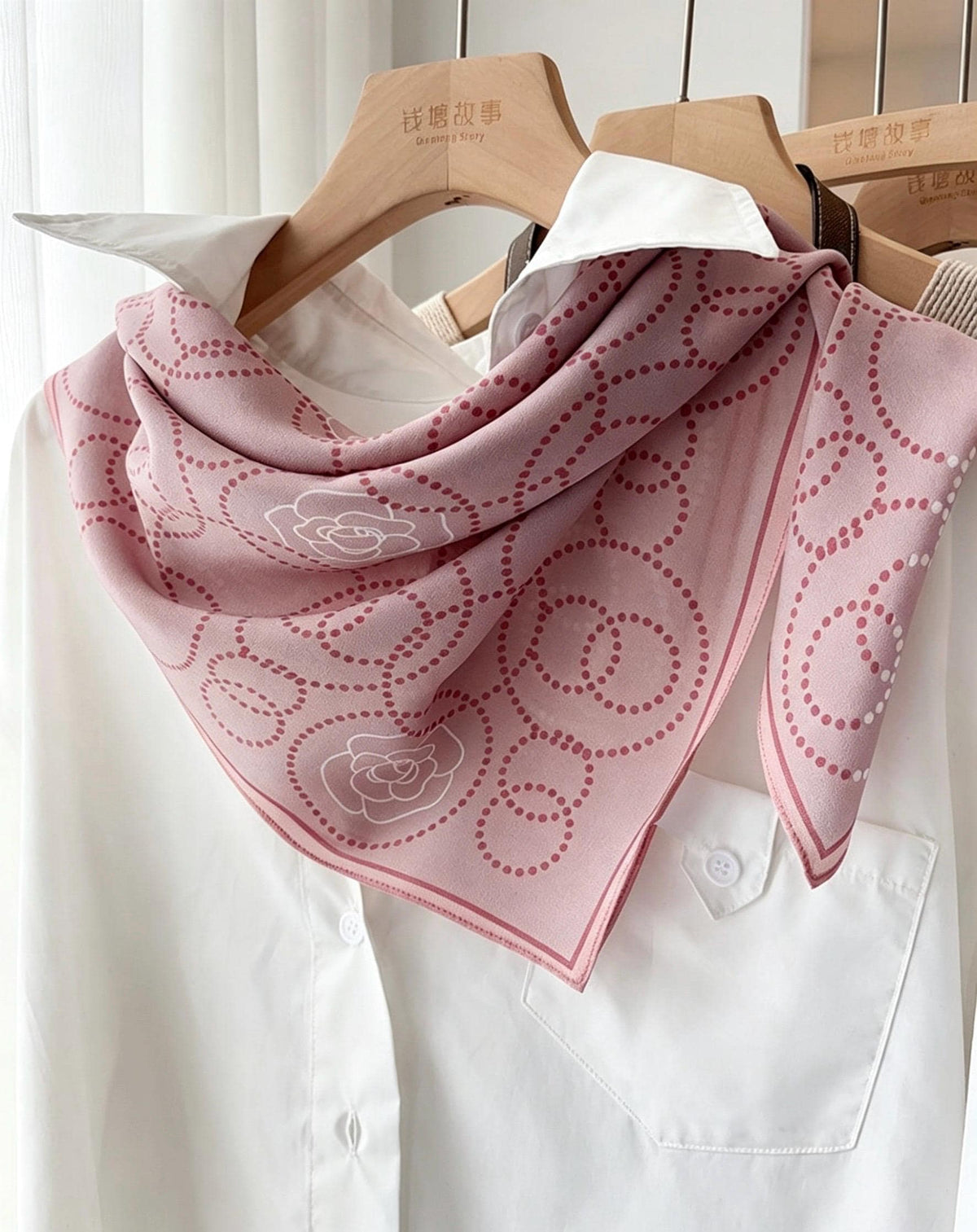 100% Mulberry Silk Scarf 26"x26" 65x65CM Gentle Pink Camellia Kerchief, Elegant Spring Summer Neck Scarf, Square Bandana Hair Wrap Gift