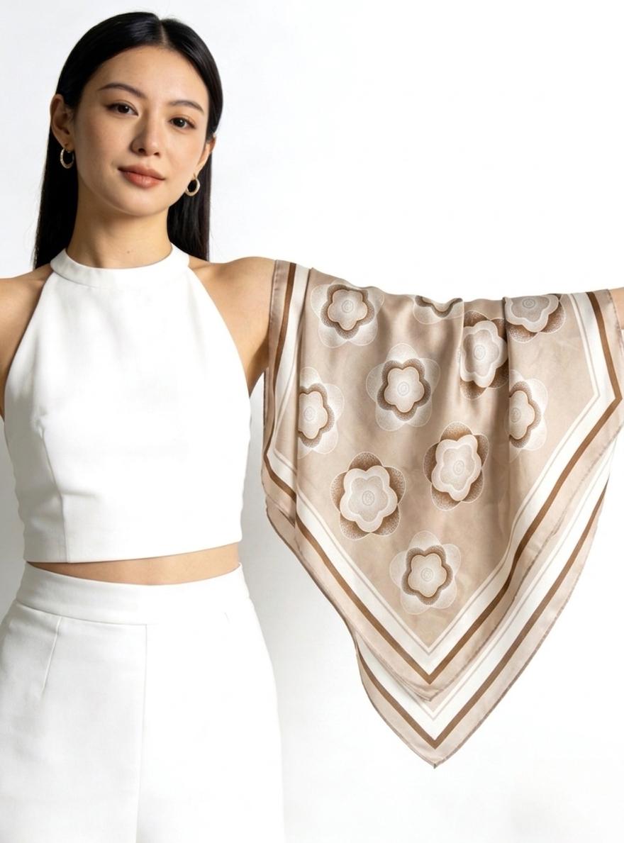 100% Mulberry Silk Scarf 26"x26" 65x65CM Cocoa Brown Crepe de Chine Scarf, Quiet Luxury Elegant Neck Tie, Multifunctional Bandana Gift