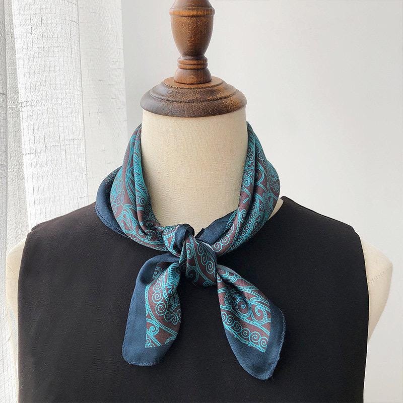 100% Mulberry Silk Scarf 21"x21" 53x53cm, Vintage Silk Neckerchief, Elegant Floral Square Scarf for Women, Retro Hair Bandana, Gift for Her
