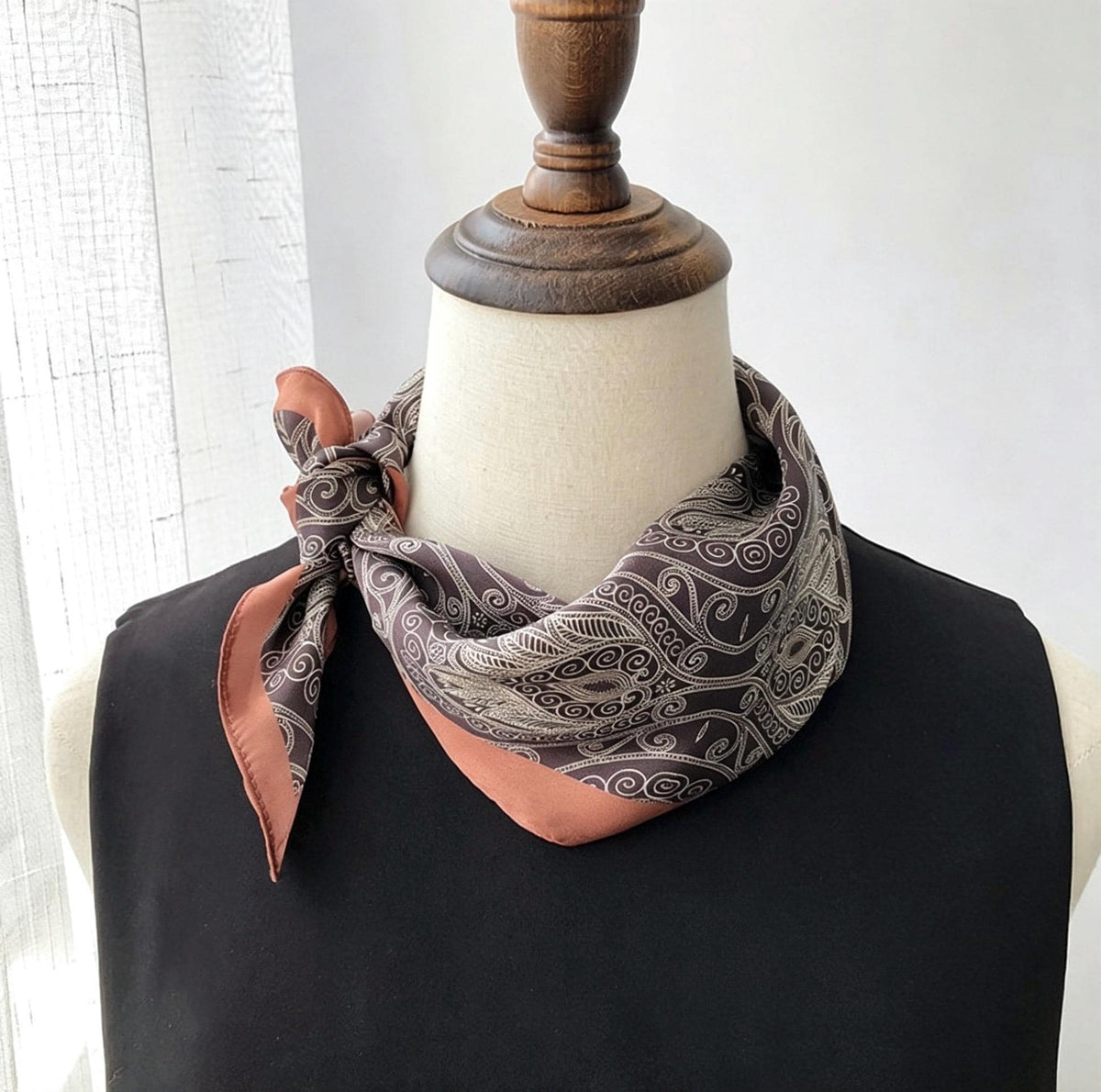100% Mulberry Silk Scarf 21"x21" 53x53cm, Vintage Silk Neckerchief, Elegant Floral Square Scarf for Women, Retro Hair Bandana, Gift for Her