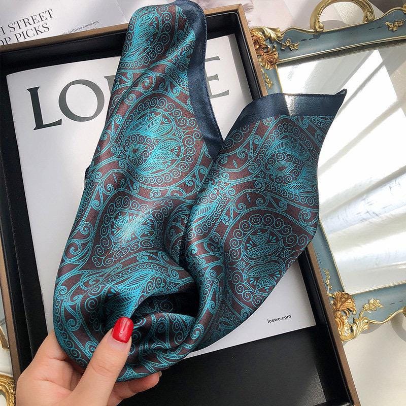 100% Mulberry Silk Scarf 21"x21" 53x53cm, Vintage Silk Neckerchief, Elegant Floral Square Scarf for Women, Retro Hair Bandana, Gift for Her