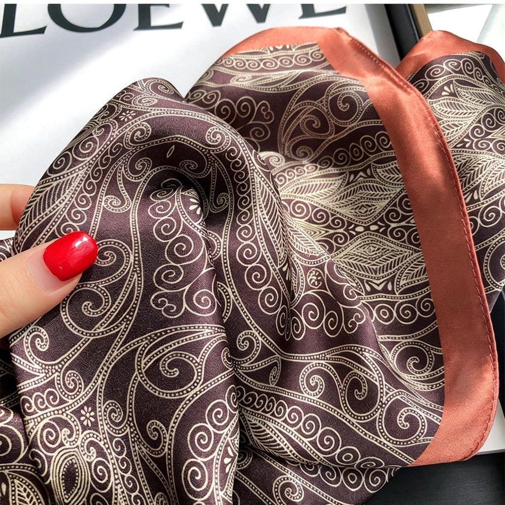 100% Mulberry Silk Scarf 21"x21" 53x53cm, Vintage Silk Neckerchief, Elegant Floral Square Scarf for Women, Retro Hair Bandana, Gift for Her