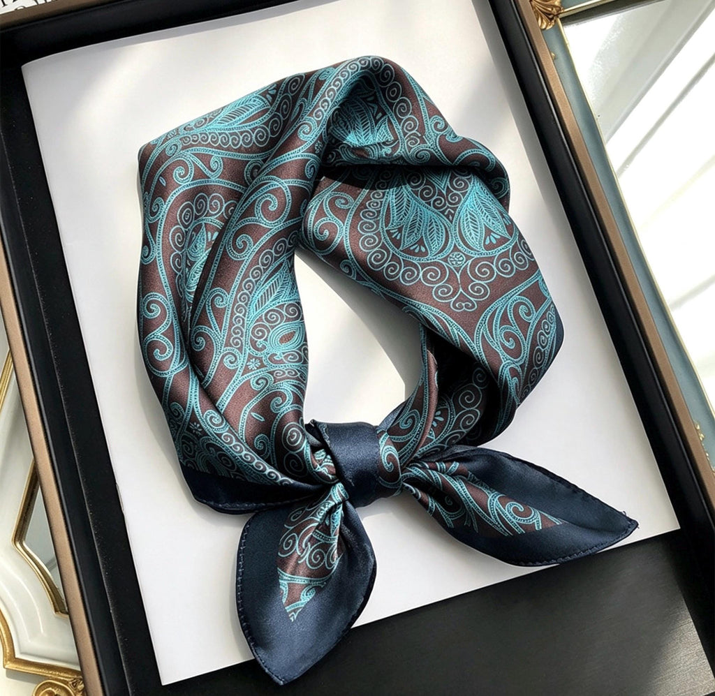 100% Mulberry Silk Scarf 21"x21" 53x53cm, Vintage Silk Neckerchief, Elegant Floral Square Scarf for Women, Retro Hair Bandana, Gift for Her