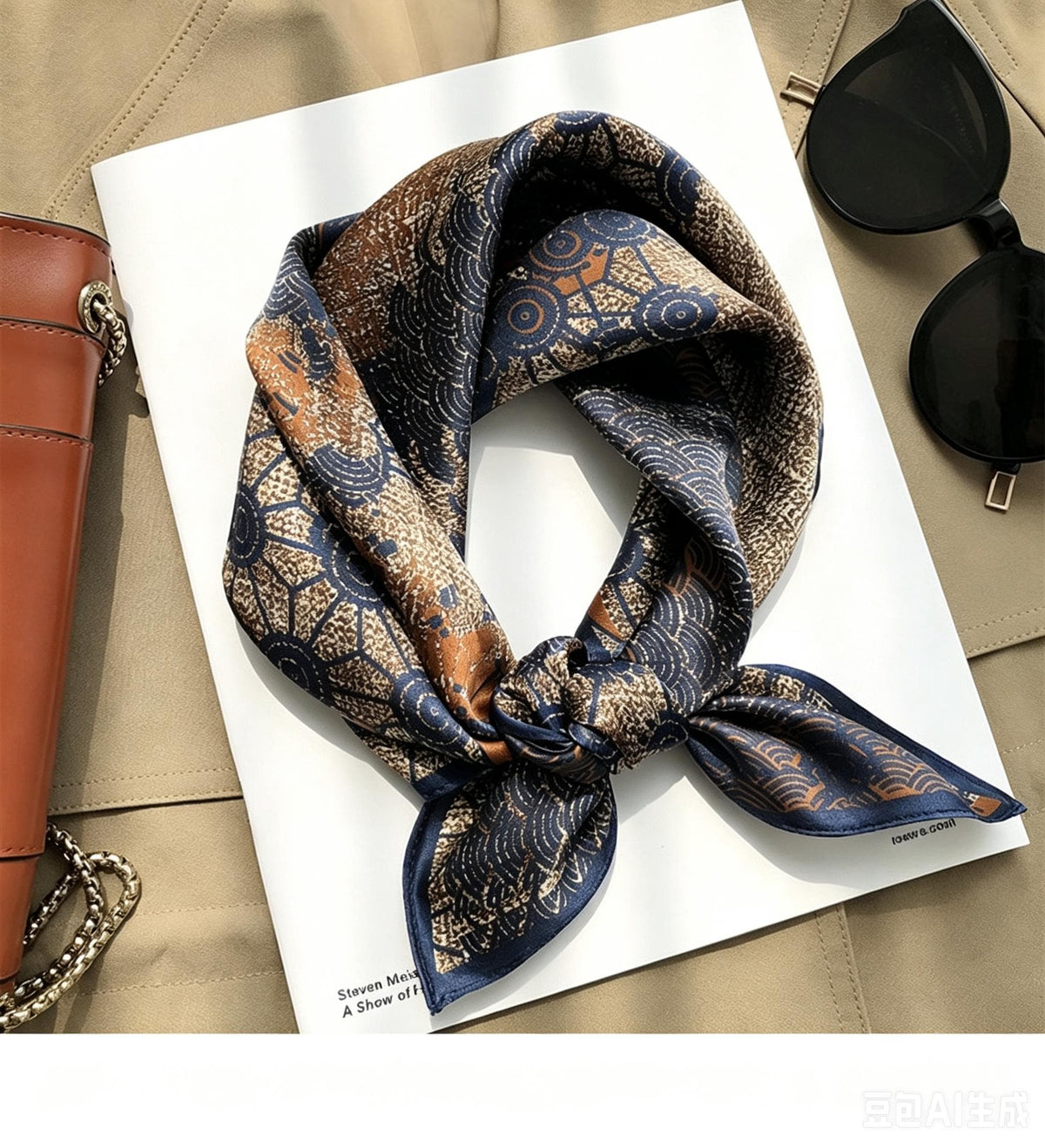 100% Mulberry Silk Scarf 21"x21" 53x53cm, Vintage Blue Floral Silk Neckerchief, Elegant Flower Square Scarf, Retro Hair Bandana,Gift for Her