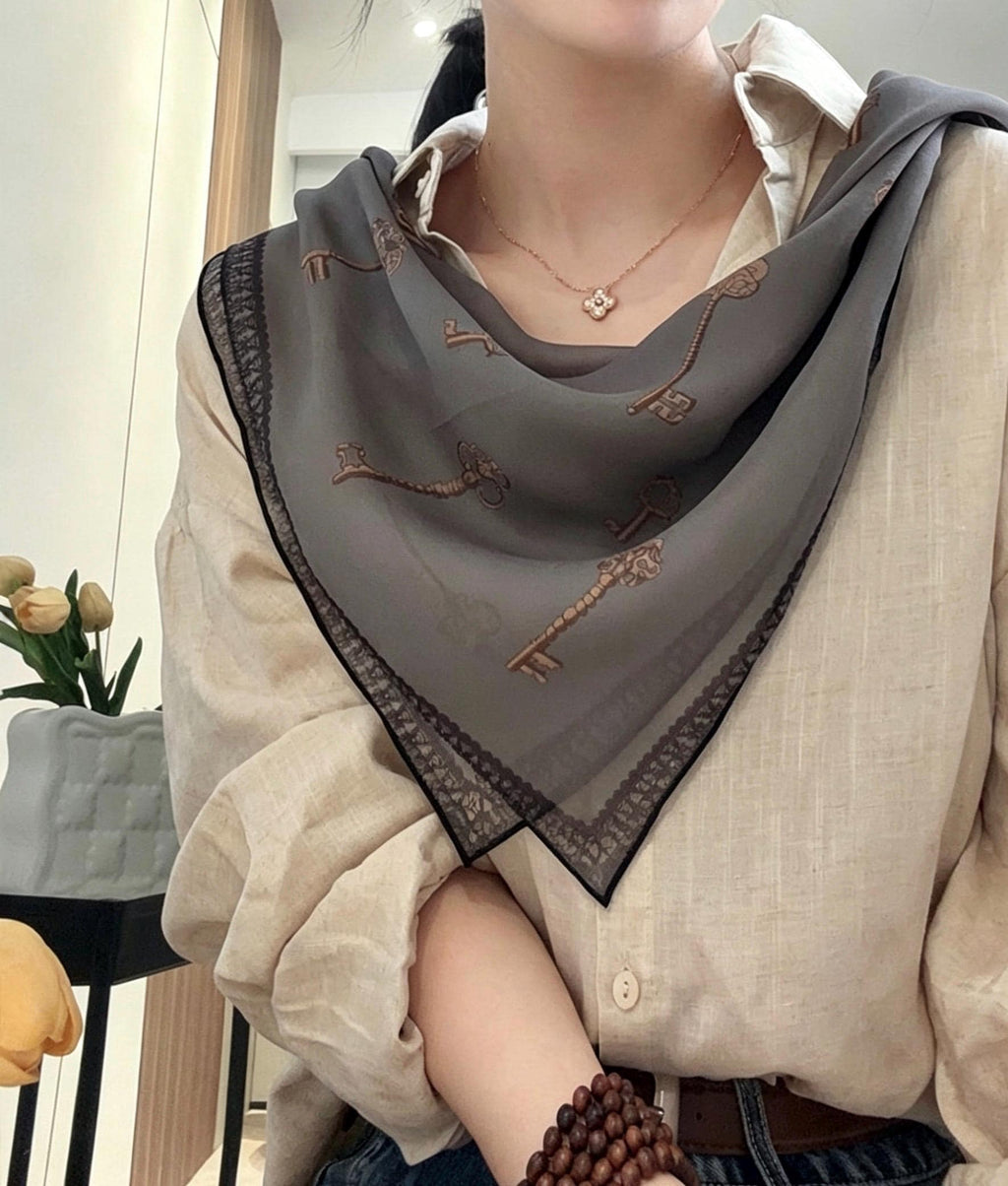 100% Mulberry Silk Scarf 26"x26" 65x65CM Morandi Gray Georgette Silk Square Scarf, Multifunctional Luxury Neck Neckerchief, Gift for Her