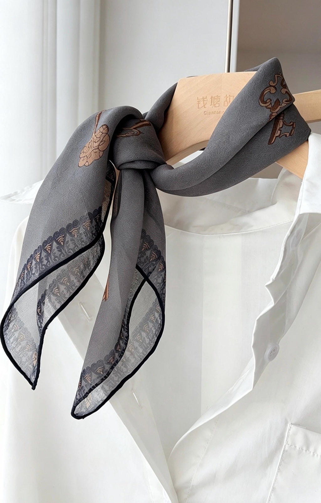 100% Mulberry Silk Scarf 26"x26" 65x65CM Morandi Gray Georgette Silk Square Scarf, Multifunctional Luxury Neck Neckerchief, Gift for Her