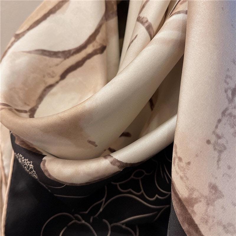 100% Mulberry Silk Scarf 35"x35" 90x90CM Camellia Flower Silk Twill Large Square Scarf, Luxury Shawl Hair Bandana Wrap, Gift for Her