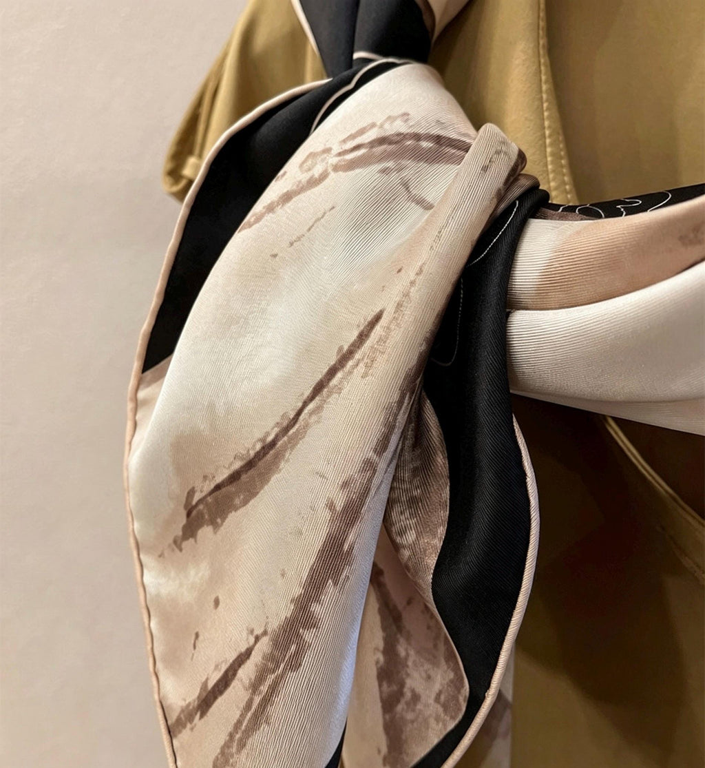 100% Mulberry Silk Scarf 35"x35" 90x90CM Camellia Flower Silk Twill Large Square Scarf, Luxury Shawl Hair Bandana Wrap, Gift for Her
