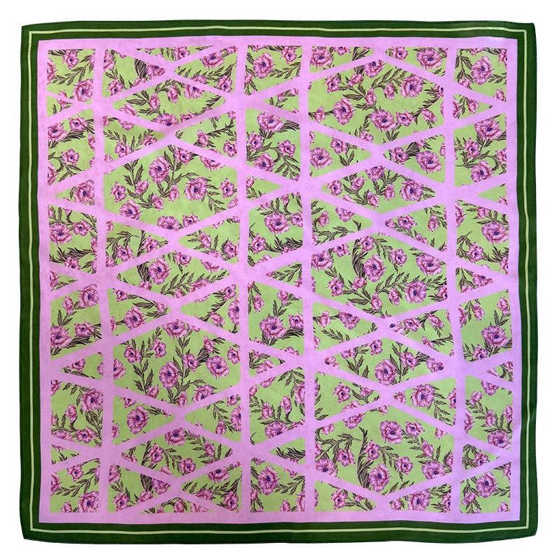 100% Mulberry Silk Scarf 26x26" 65x65CM, Romantic Spring Pastel Silk Square Scarf, Hand-Rolled Crepe de Chine Neck Scarf, Luxury Floral Gift