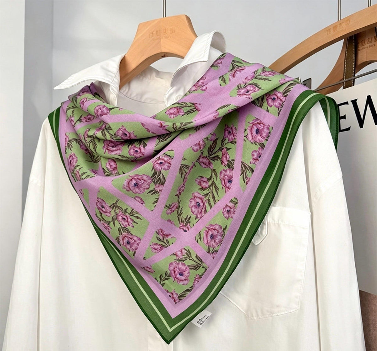 100% Mulberry Silk Scarf 26x26" 65x65CM, Romantic Spring Pastel Silk Square Scarf, Hand-Rolled Crepe de Chine Neck Scarf, Luxury Floral Gift