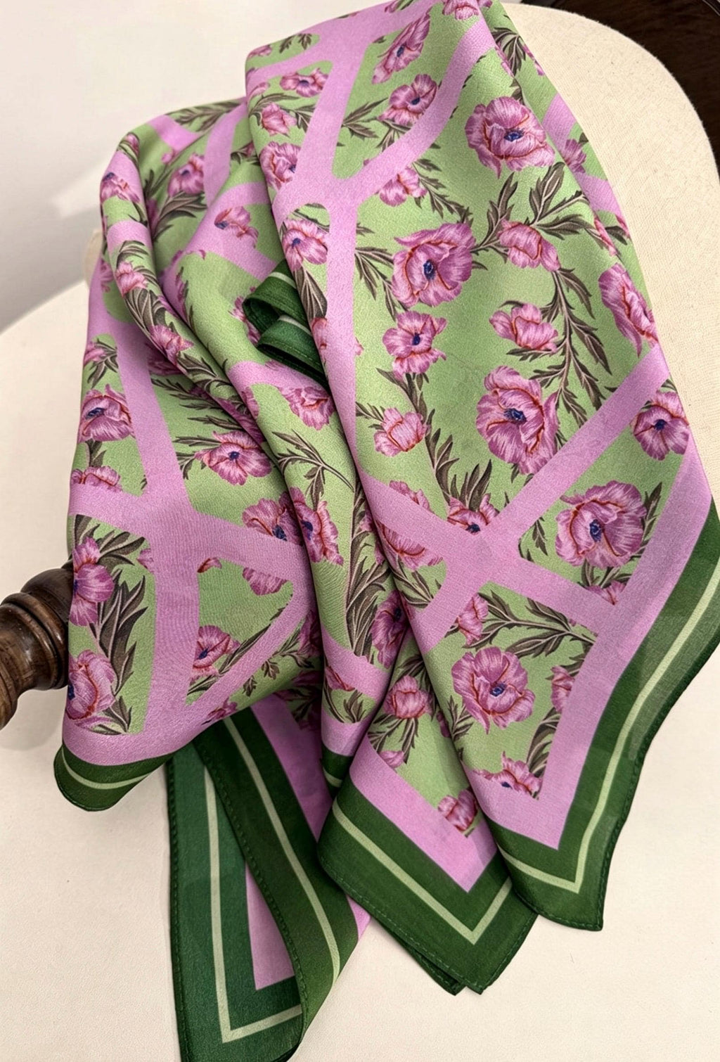 100% Mulberry Silk Scarf 26x26" 65x65CM, Romantic Spring Pastel Silk Square Scarf, Hand-Rolled Crepe de Chine Neck Scarf, Luxury Floral Gift