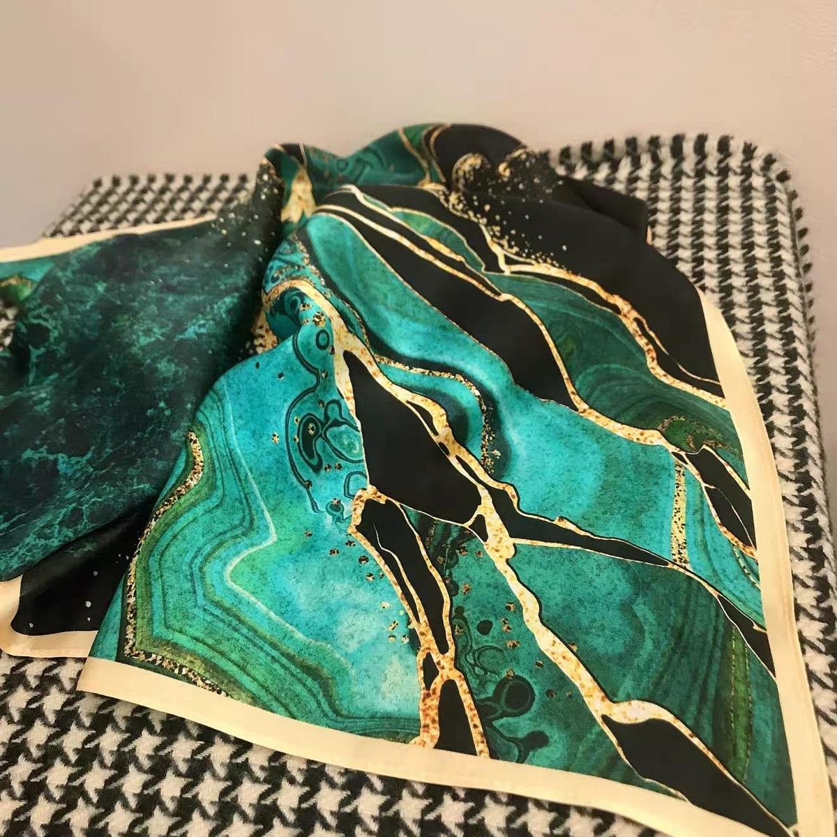 100% Mulberry Silk Scarf 26x26" 65x65CM, Aurora Green Silk Bandana, Hand Rolled Edge, Luxury Neck Scarf, Fashion Gift for Her