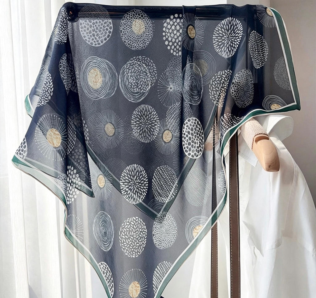 100% Mulberry Silk Scarf 26"x26" 65x65CM, Quiet Luxury Serene Blue Silk Georgette Square Scarf, Sheer Misty Blue Neckerchief