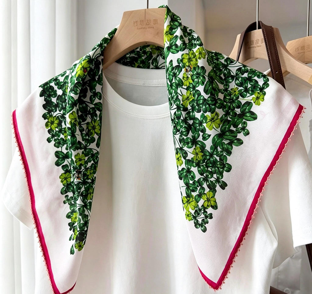 100% Mulberry Silk Scarf 26x26" 65x65CM, Summer Pastoral Hand Rolled Silk Crepe De Chine Square Scarf, Floral Silk Neck Scarf, Gift for Her
